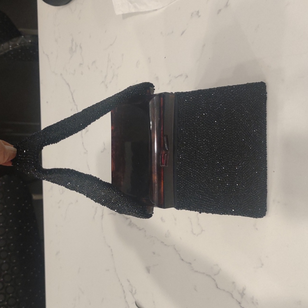 Lucite Black Beaded Handbag